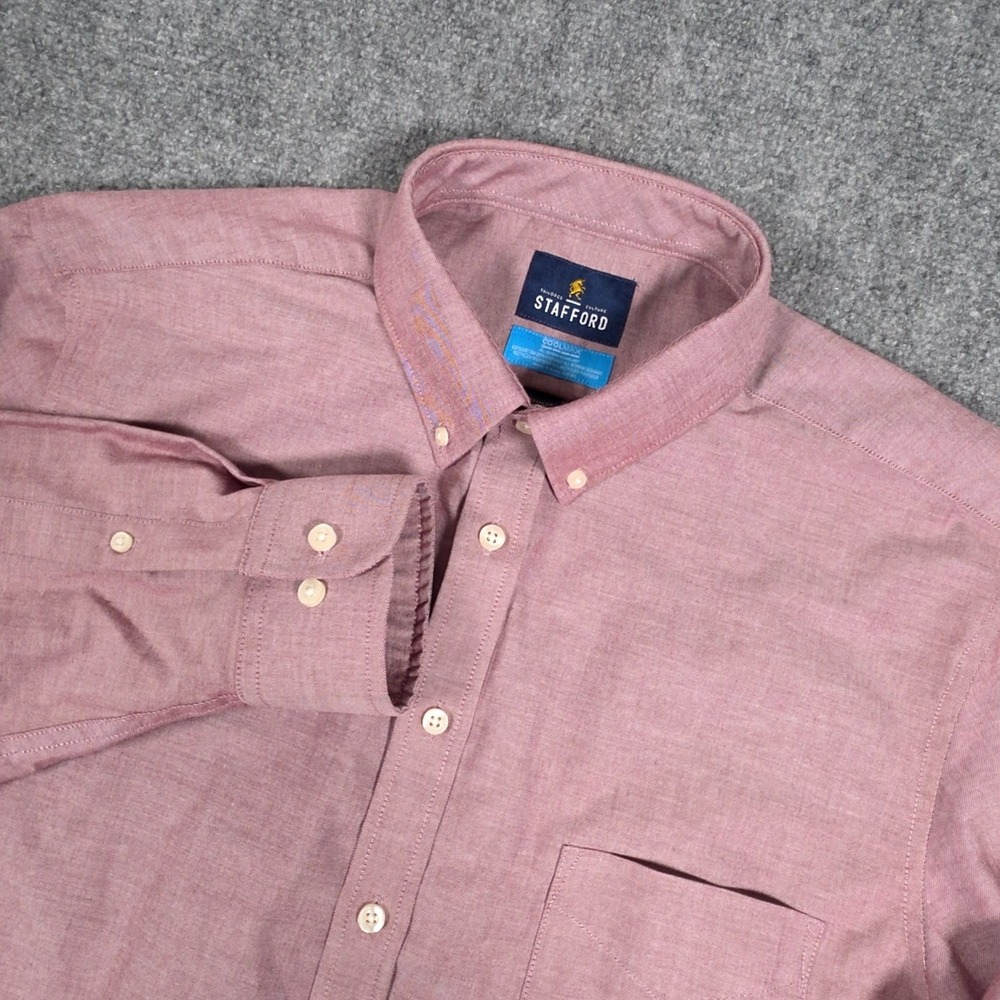 Stafford Dress Shirt Mens 16-16.5 32/33 Pink Oxford Long Sleeve Button Down